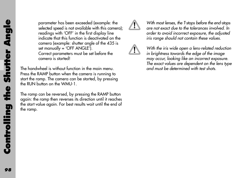 Controlling the shutter angle | ARRI WRC-1 User Manual | Page 98 / 196