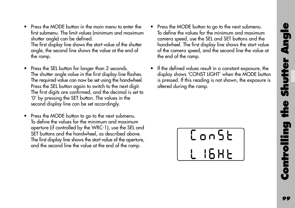 Controlling the shutter angle | ARRI WRC-1 User Manual | Page 99 / 196