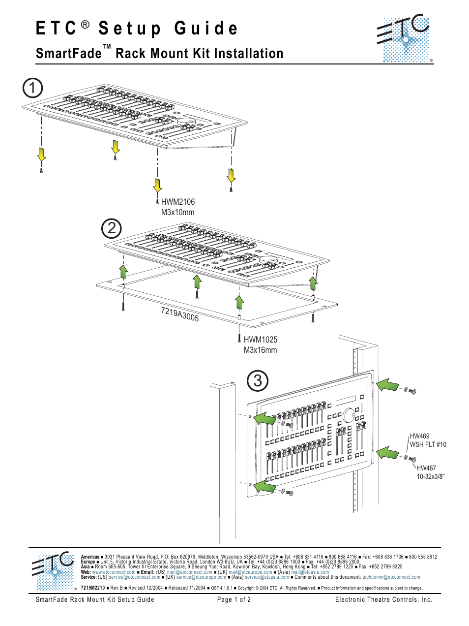 ETC SmartFade Rack Mount Kit Setup Guide User Manual | 2 pages