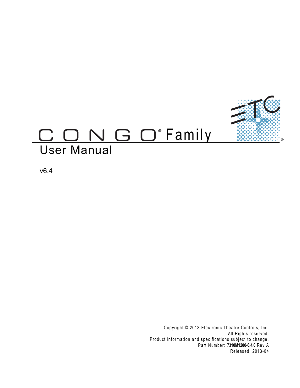 ETC Congo Family v6.4.0 User Manual | 1006 pages