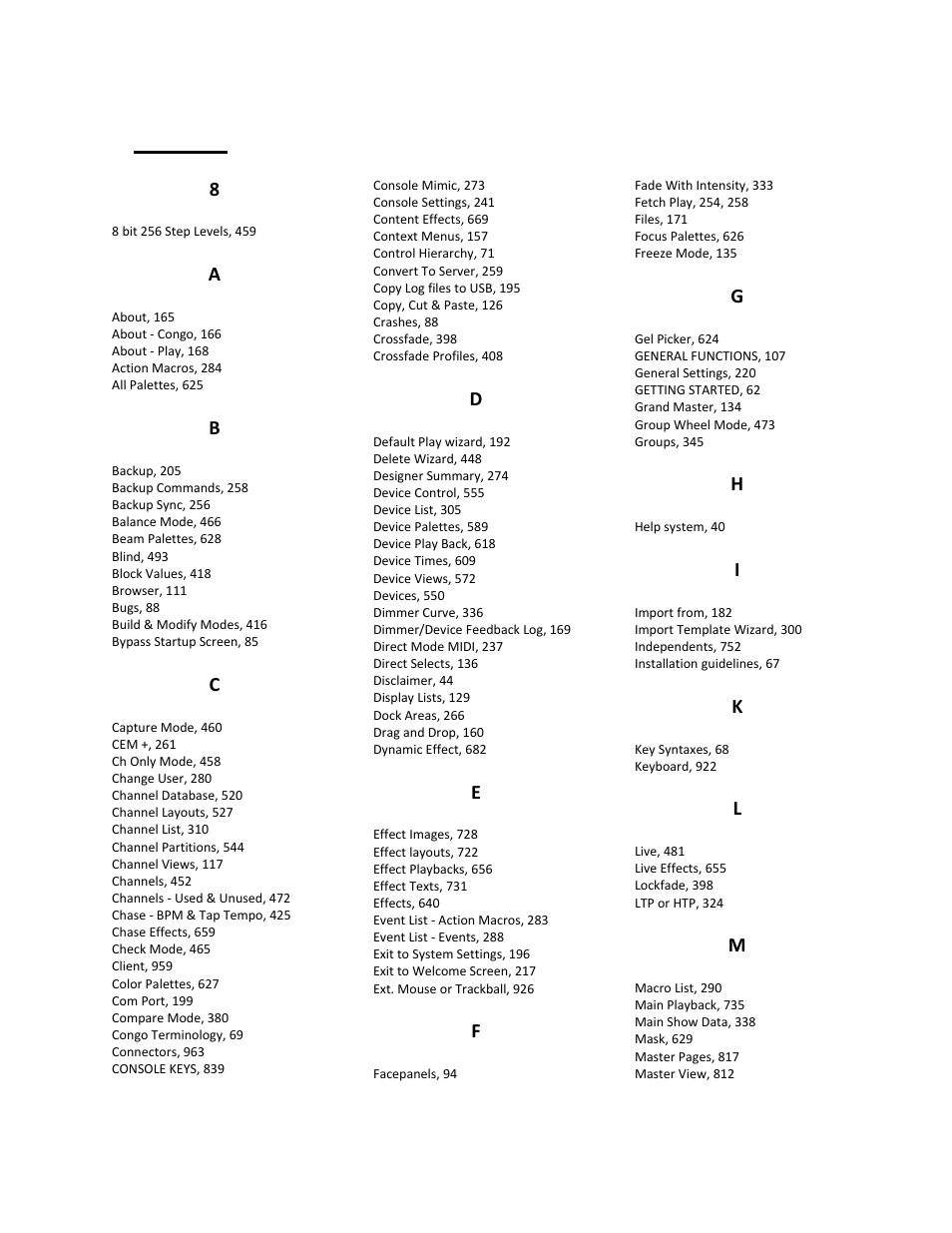 Index | ETC Congo Family v6.4.0 User Manual | Page 1003 / 1006