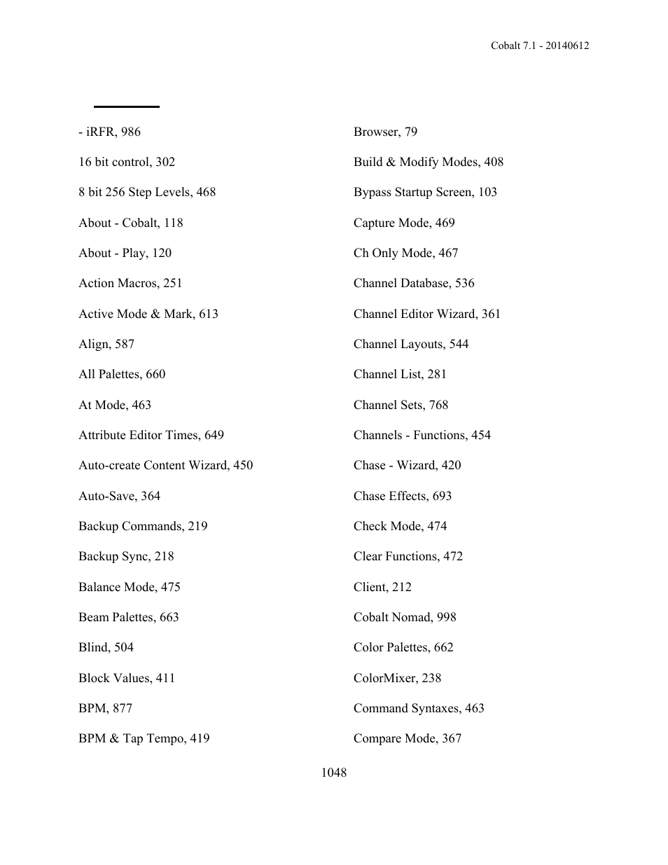 Index | ETC Cobalt Family v7.1.0 User Manual | Page 1049 / 1055