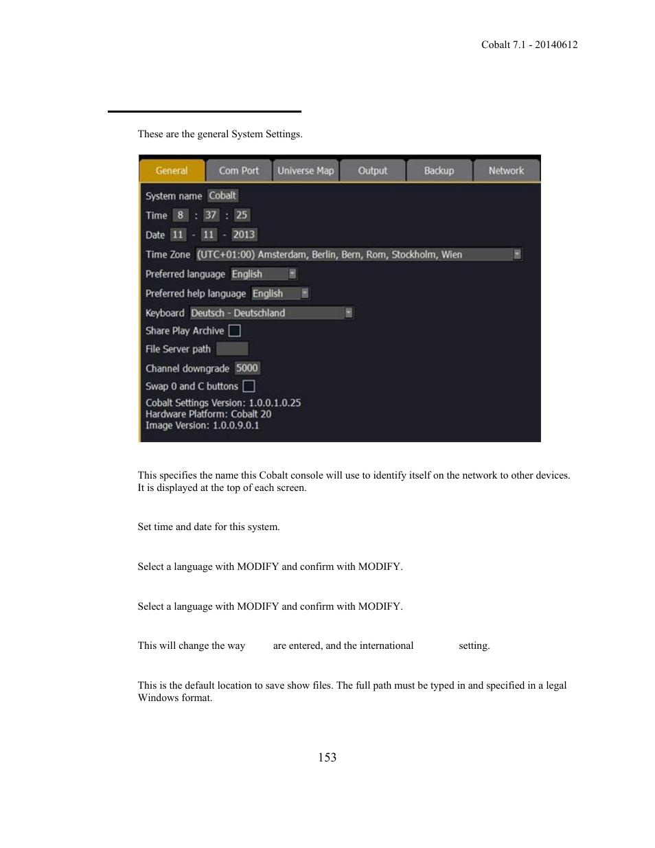 System settings - general | ETC Cobalt Family v7.1.0 User Manual | Page 154 / 1055