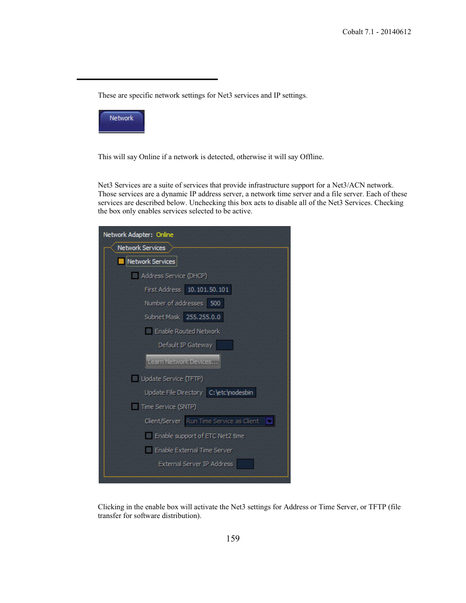 System settings - network | ETC Cobalt Family v7.1.0 User Manual | Page 160 / 1055