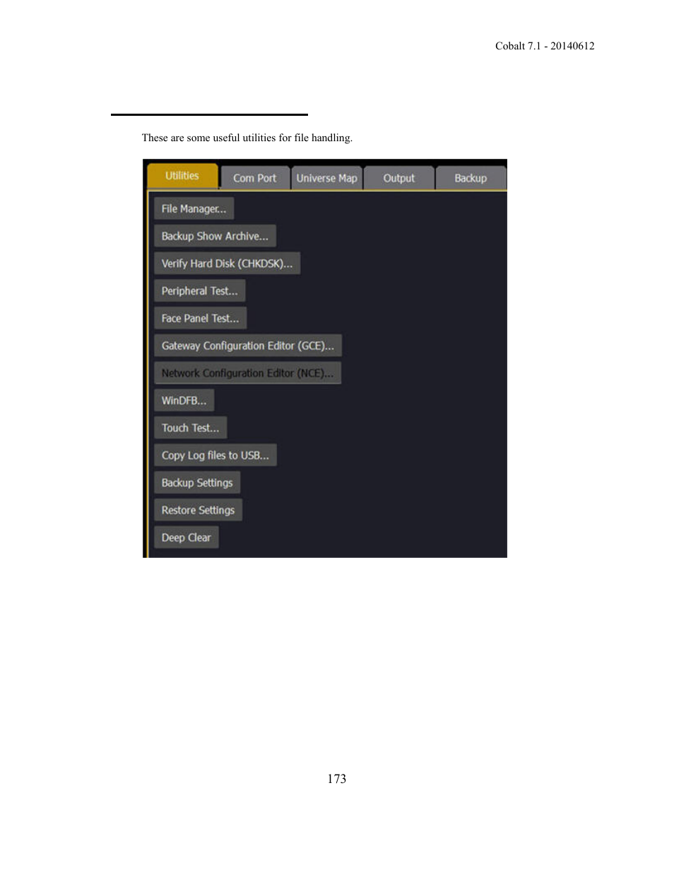 System settings - utilities | ETC Cobalt Family v7.1.0 User Manual | Page 174 / 1055