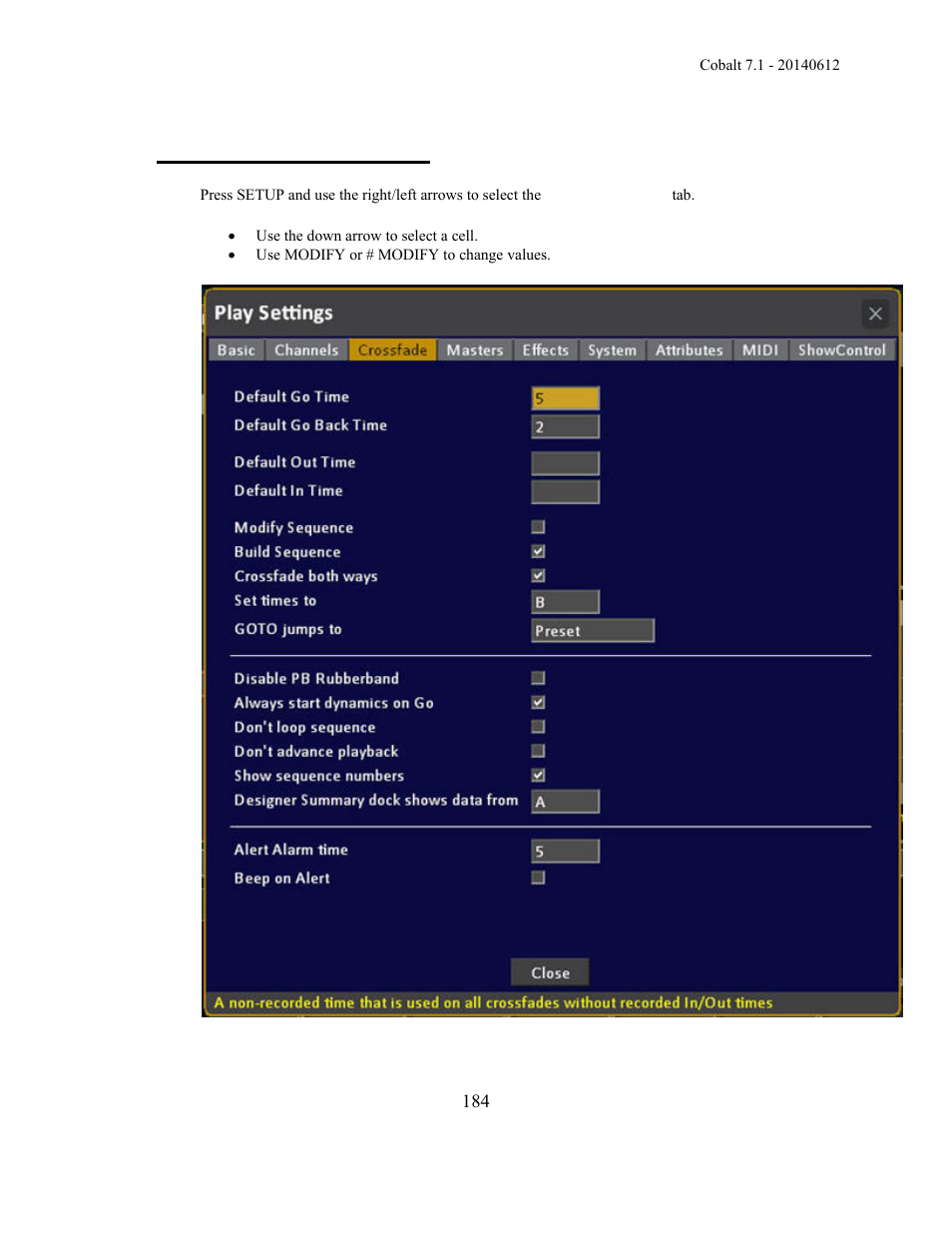 Play settings - crossfade | ETC Cobalt Family v7.1.0 User Manual | Page 185 / 1055