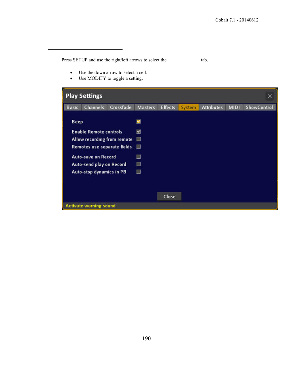 Play settings - system | ETC Cobalt Family v7.1.0 User Manual | Page 191 / 1055