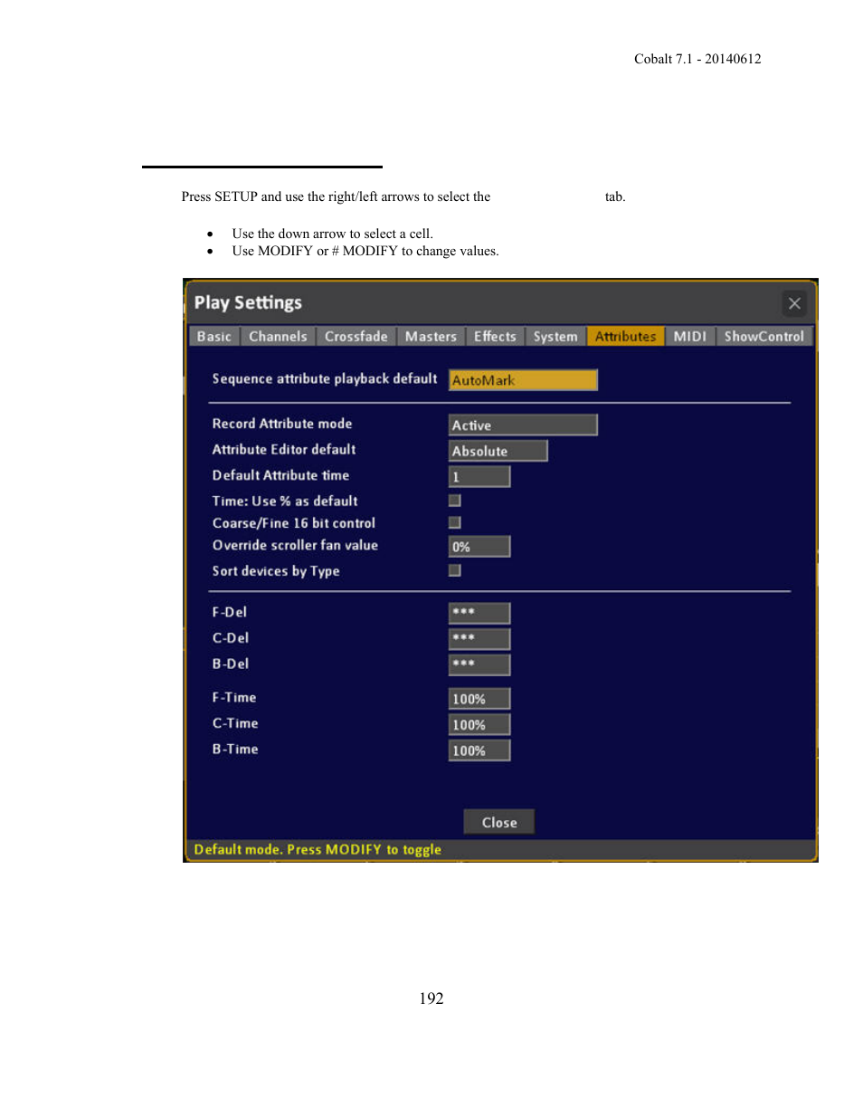 Play settings - attribute | ETC Cobalt Family v7.1.0 User Manual | Page 193 / 1055