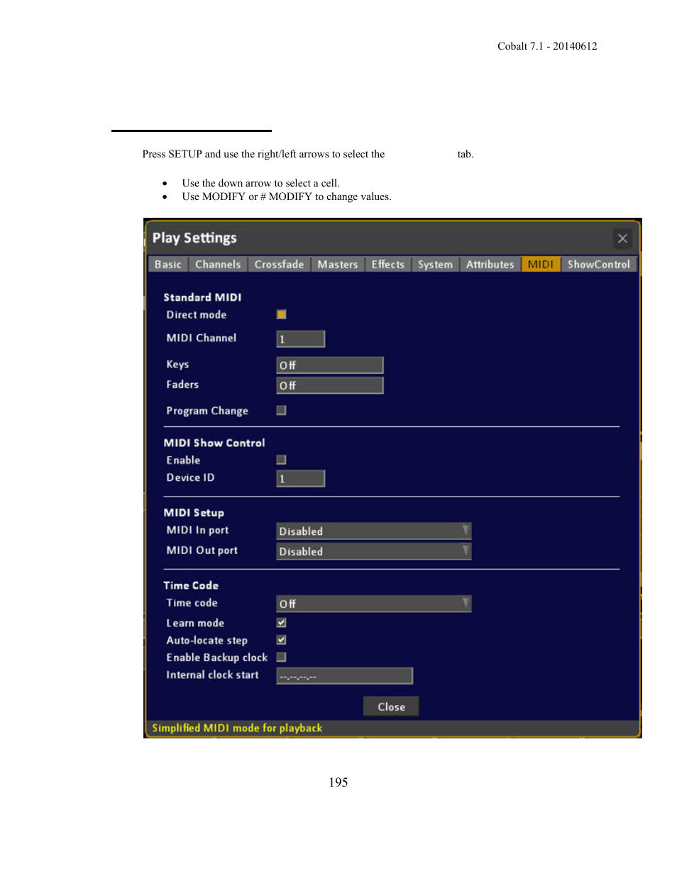 Play settings - midi | ETC Cobalt Family v7.1.0 User Manual | Page 196 / 1055