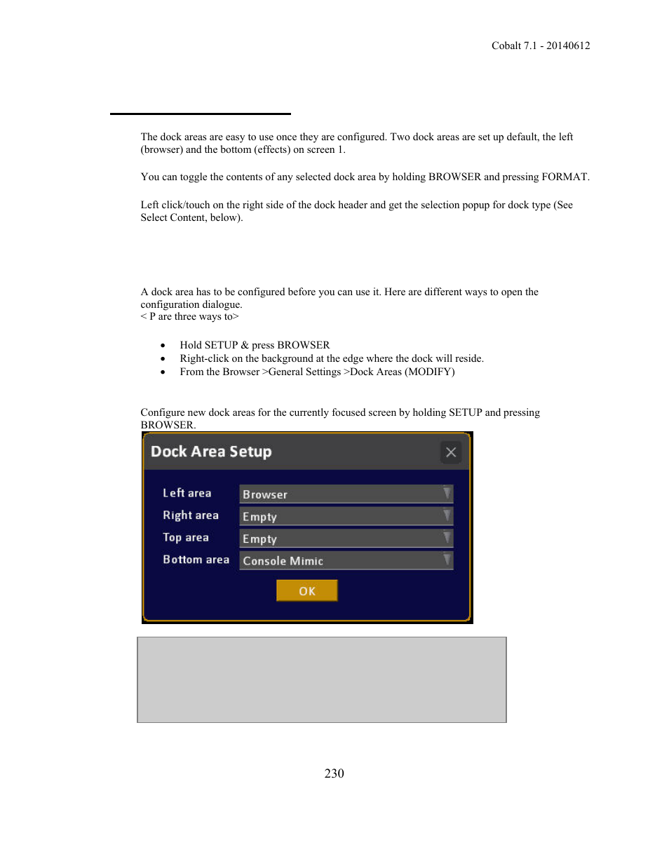 Dock areas - functions | ETC Cobalt Family v7.1.0 User Manual | Page 231 / 1055
