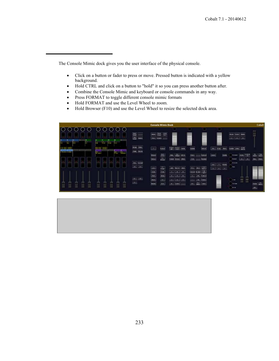 Console mimic dock | ETC Cobalt Family v7.1.0 User Manual | Page 234 / 1055