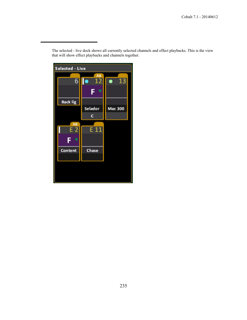 Selected - live dock | ETC Cobalt Family v7.1.0 User Manual | Page 236 / 1055