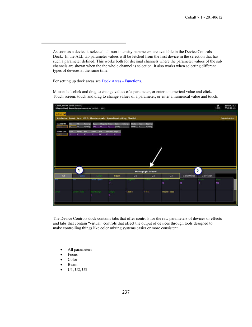 Cobalt device controls dock | ETC Cobalt Family v7.1.0 User Manual | Page 238 / 1055
