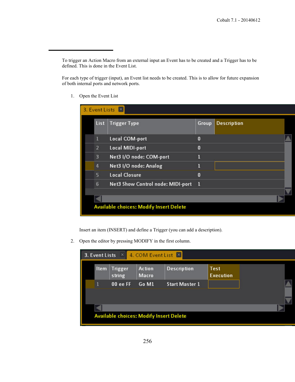 Event list - events | ETC Cobalt Family v7.1.0 User Manual | Page 257 / 1055