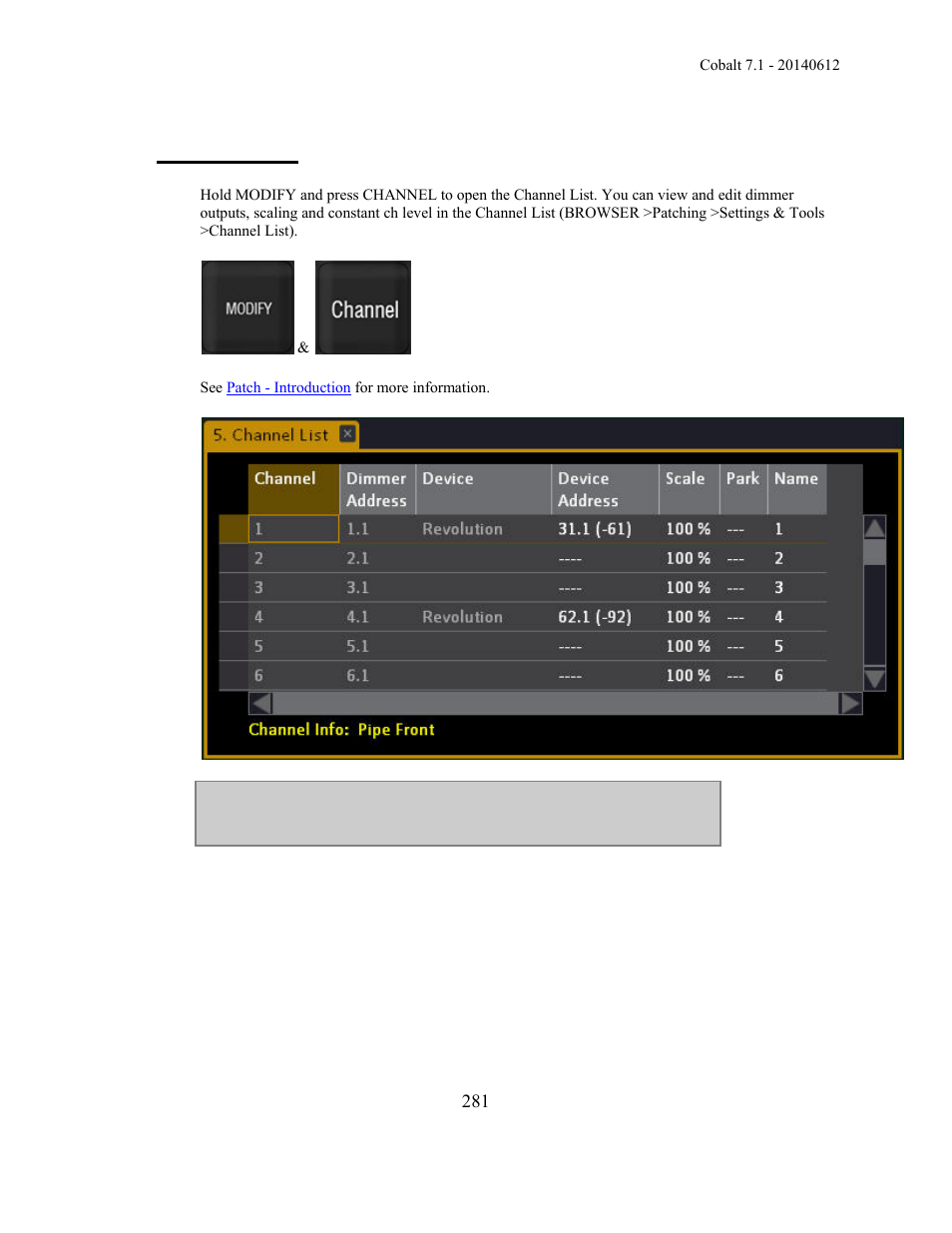 Channel list | ETC Cobalt Family v7.1.0 User Manual | Page 282 / 1055