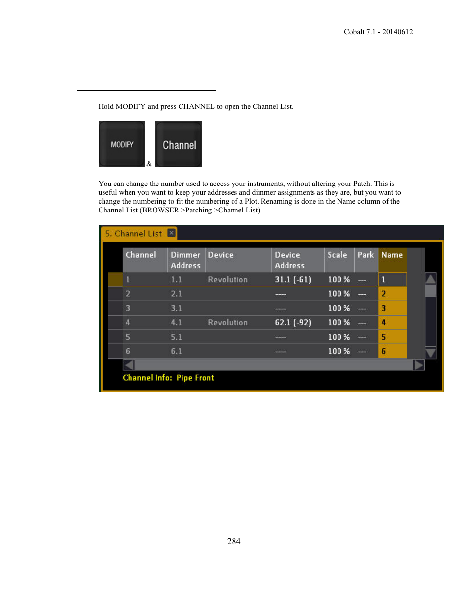 Patch - rename channels | ETC Cobalt Family v7.1.0 User Manual | Page 285 / 1055