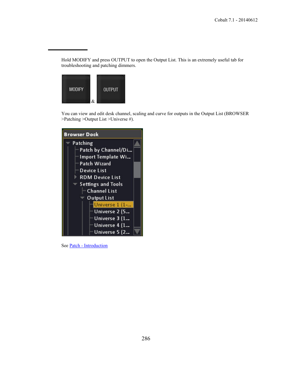 Output list | ETC Cobalt Family v7.1.0 User Manual | Page 287 / 1055