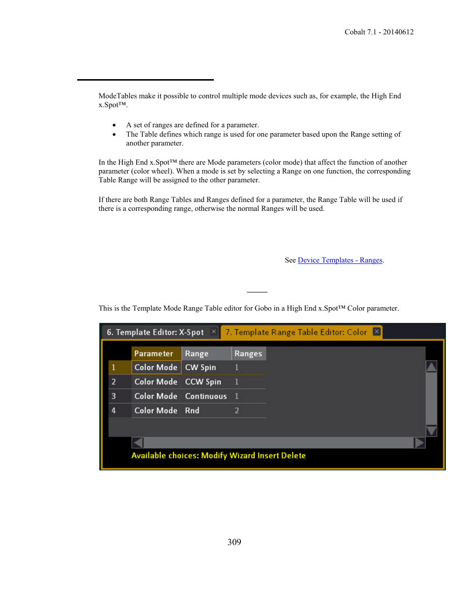 Templates - mode tables | ETC Cobalt Family v7.1.0 User Manual | Page 310 / 1055