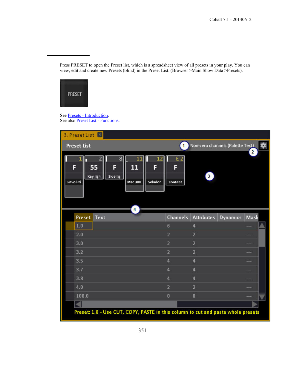 Presets - list | ETC Cobalt Family v7.1.0 User Manual | Page 352 / 1055