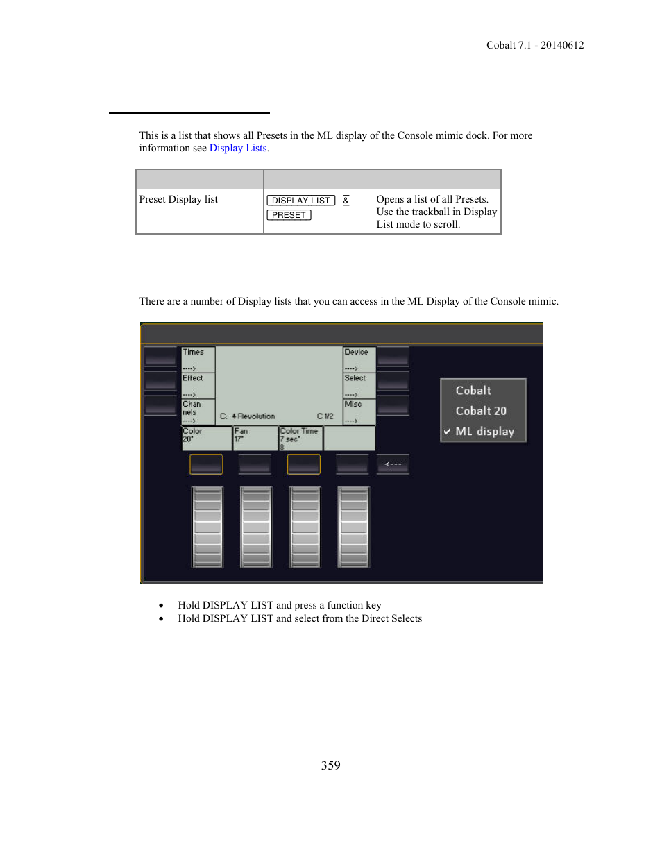 Presets - display list | ETC Cobalt Family v7.1.0 User Manual | Page 360 / 1055