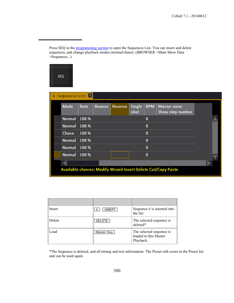 Sequences - list | ETC Cobalt Family v7.1.0 User Manual | Page 381 / 1055