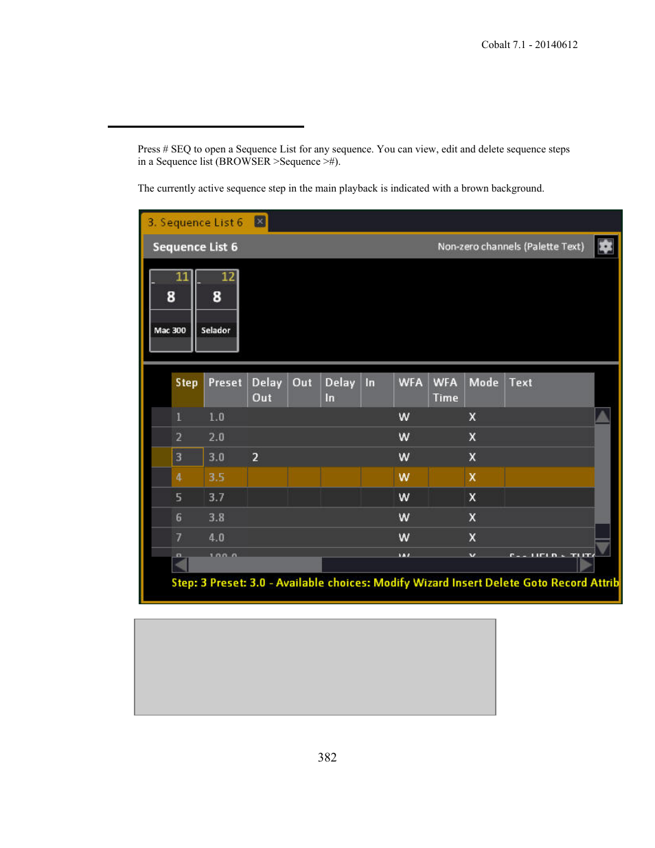 Sequences - sequence list | ETC Cobalt Family v7.1.0 User Manual | Page 383 / 1055