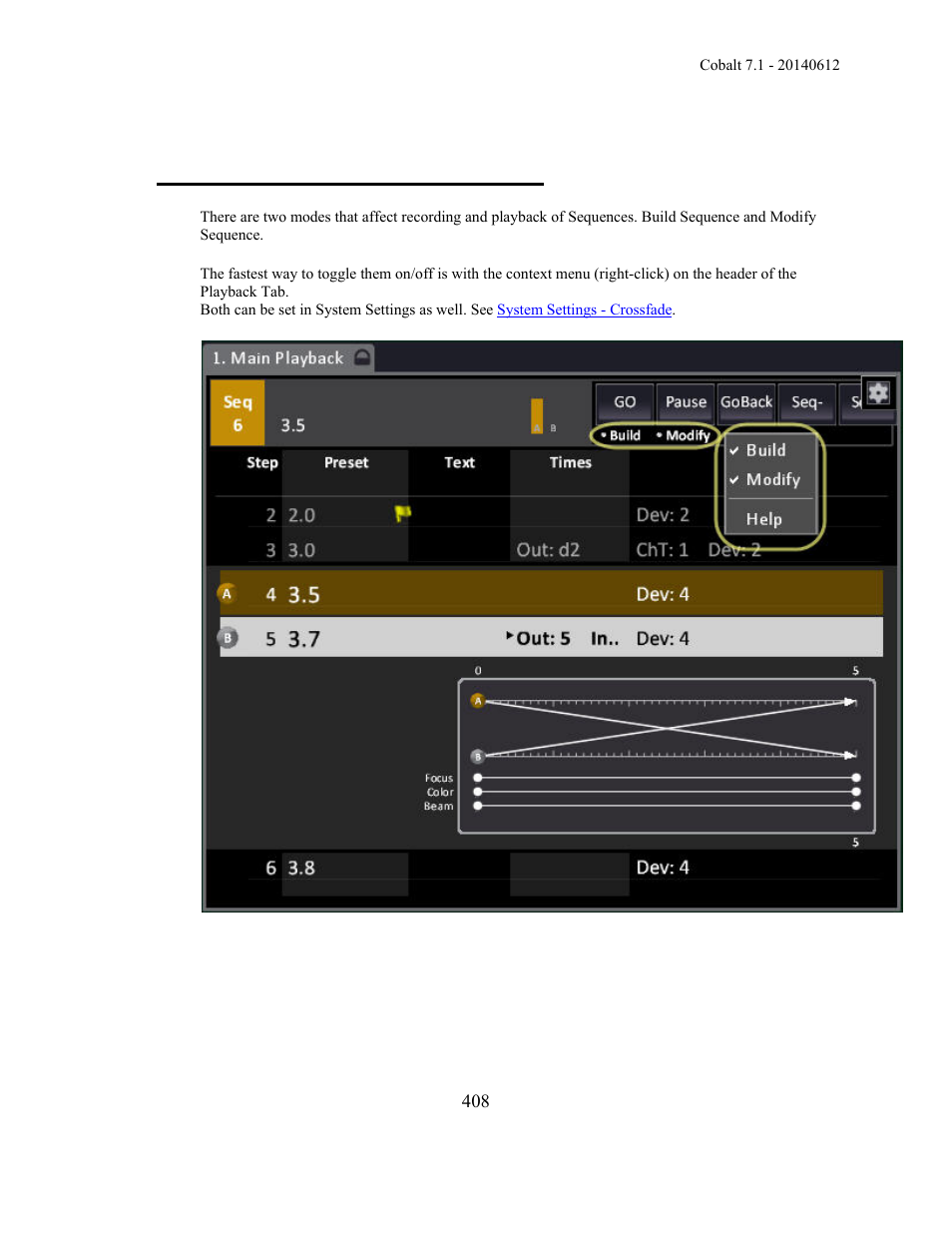 Sequences - build & modify modes | ETC Cobalt Family v7.1.0 User Manual | Page 409 / 1055