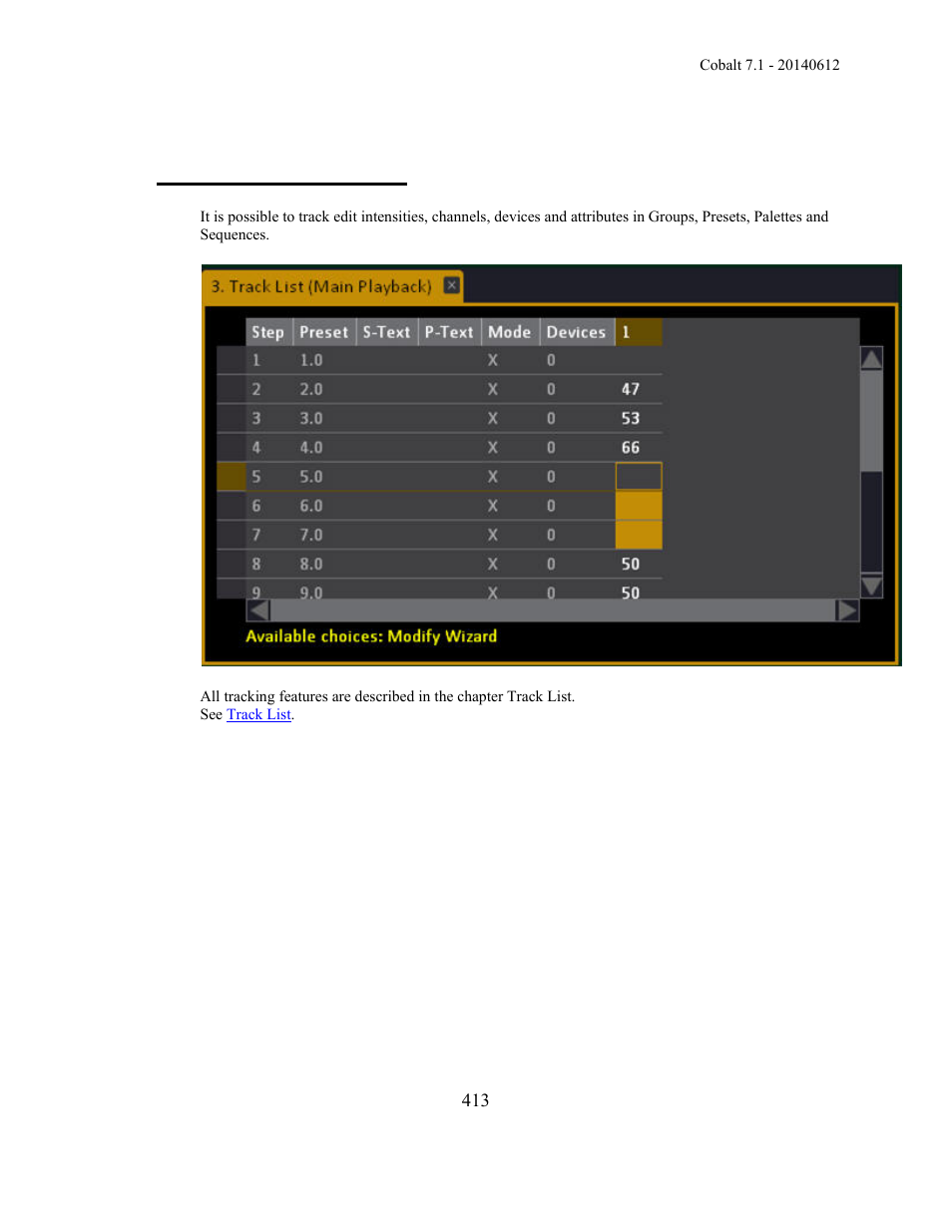 Sequences - track list | ETC Cobalt Family v7.1.0 User Manual | Page 414 / 1055