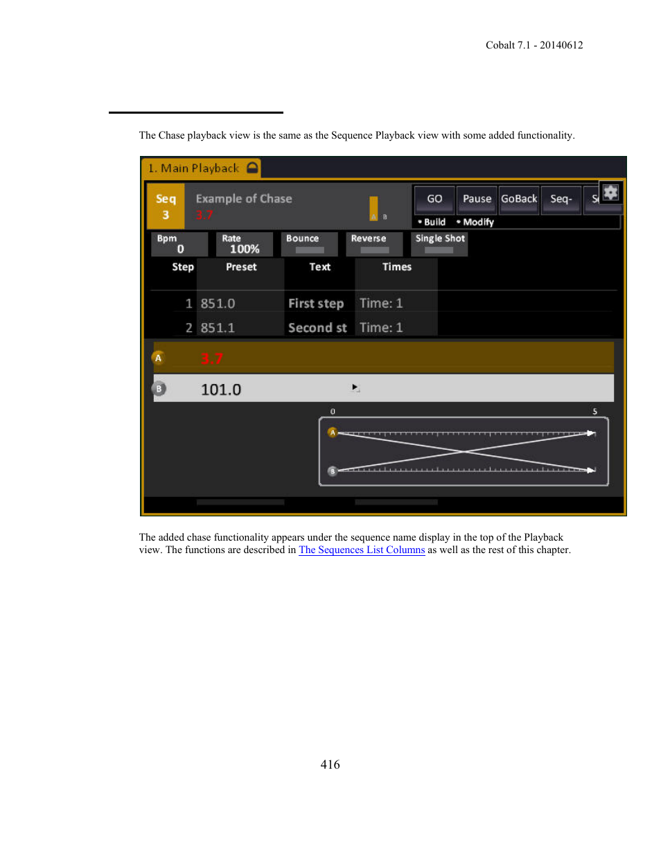 Chase - playback view | ETC Cobalt Family v7.1.0 User Manual | Page 417 / 1055