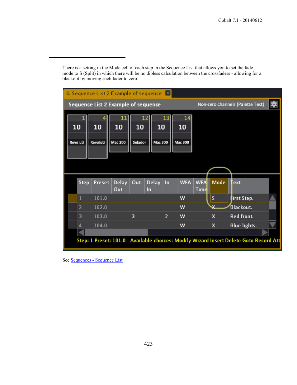 Sequences - split fade | ETC Cobalt Family v7.1.0 User Manual | Page 424 / 1055