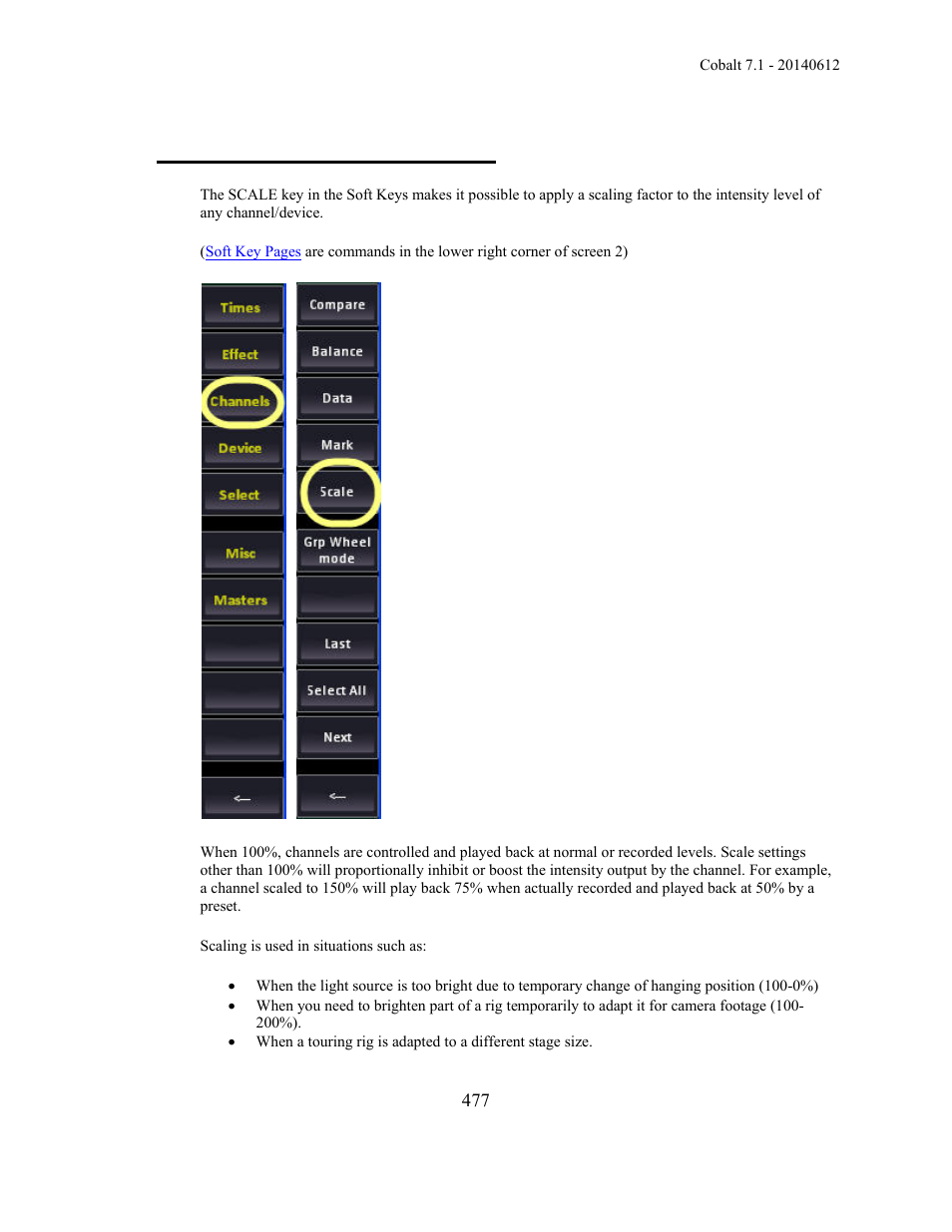 Channels - scale channel levels | ETC Cobalt Family v7.1.0 User Manual | Page 478 / 1055