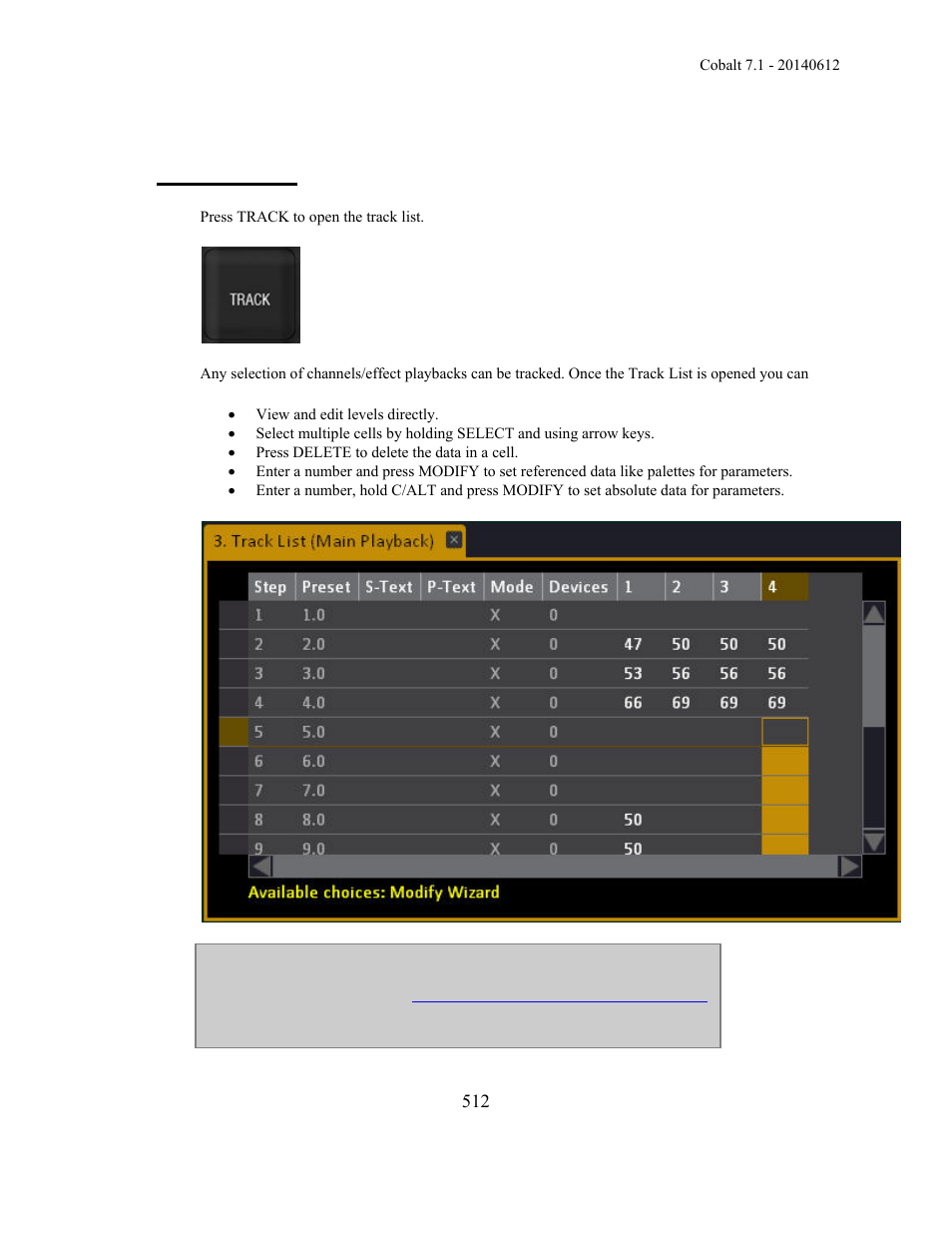 Track - lists | ETC Cobalt Family v7.1.0 User Manual | Page 513 / 1055