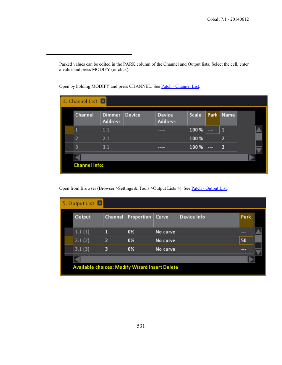 Park - edit parked values | ETC Cobalt Family v7.1.0 User Manual | Page 532 / 1055