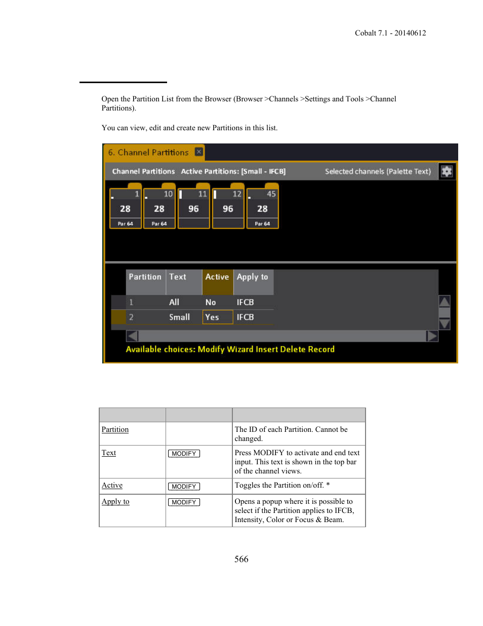 Partitions - list | ETC Cobalt Family v7.1.0 User Manual | Page 567 / 1055