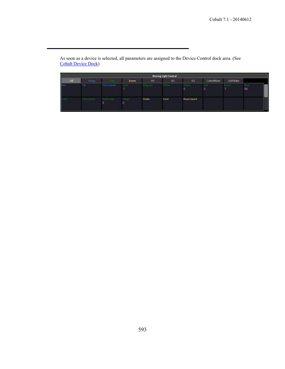 Device control - device control dock area | ETC Cobalt Family v7.1.0 User Manual | Page 594 / 1055
