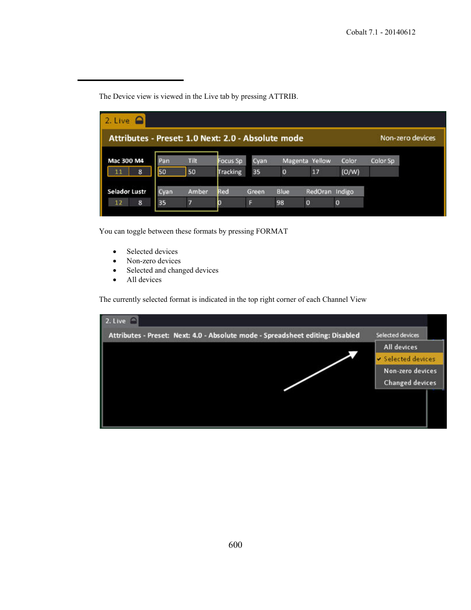 Device views - live | ETC Cobalt Family v7.1.0 User Manual | Page 601 / 1055