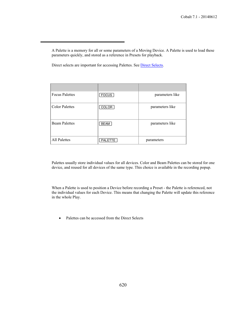 Device palettes - introduction | ETC Cobalt Family v7.1.0 User Manual | Page 621 / 1055