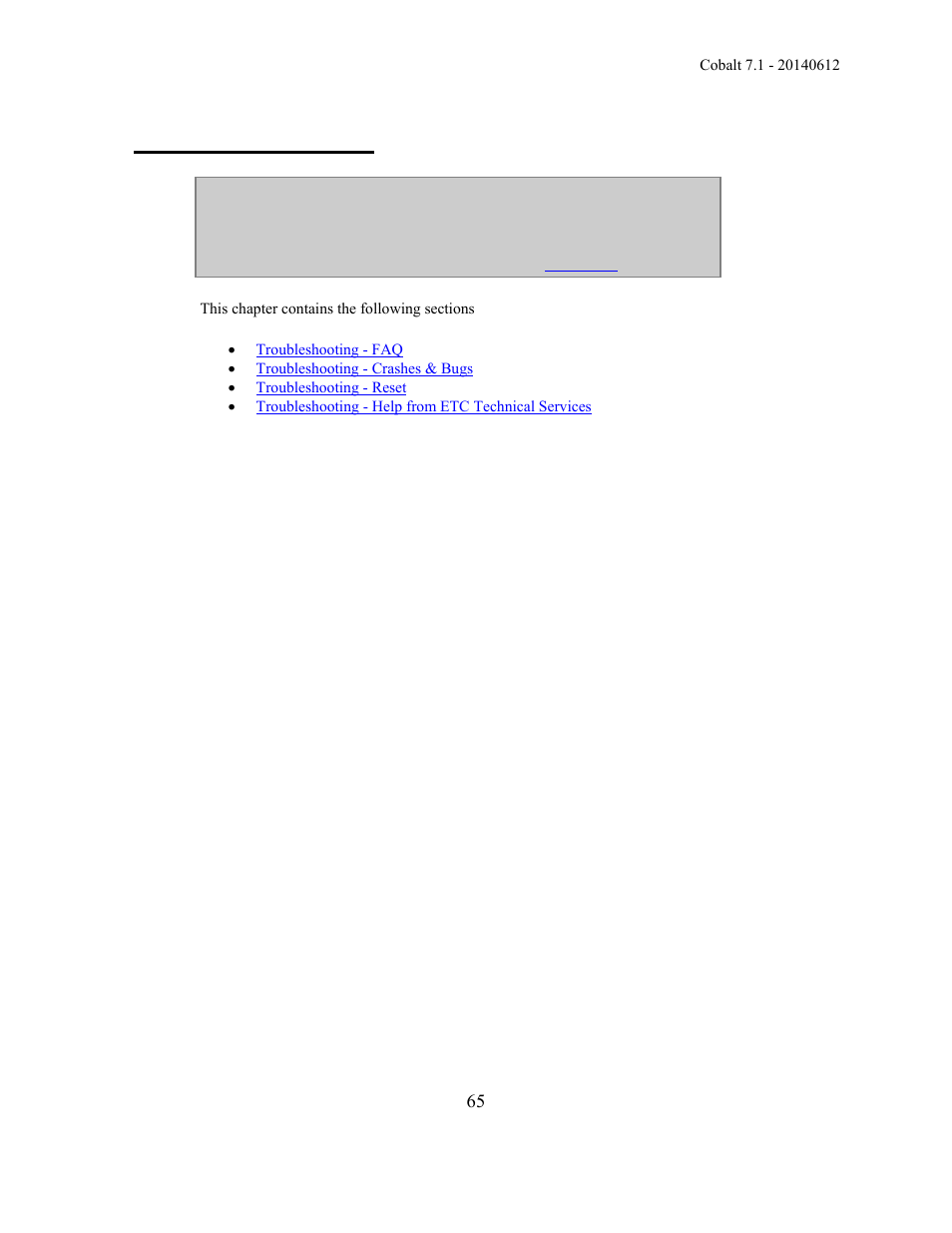 Troubleshooting | ETC Cobalt Family v7.1.0 User Manual | Page 66 / 1055