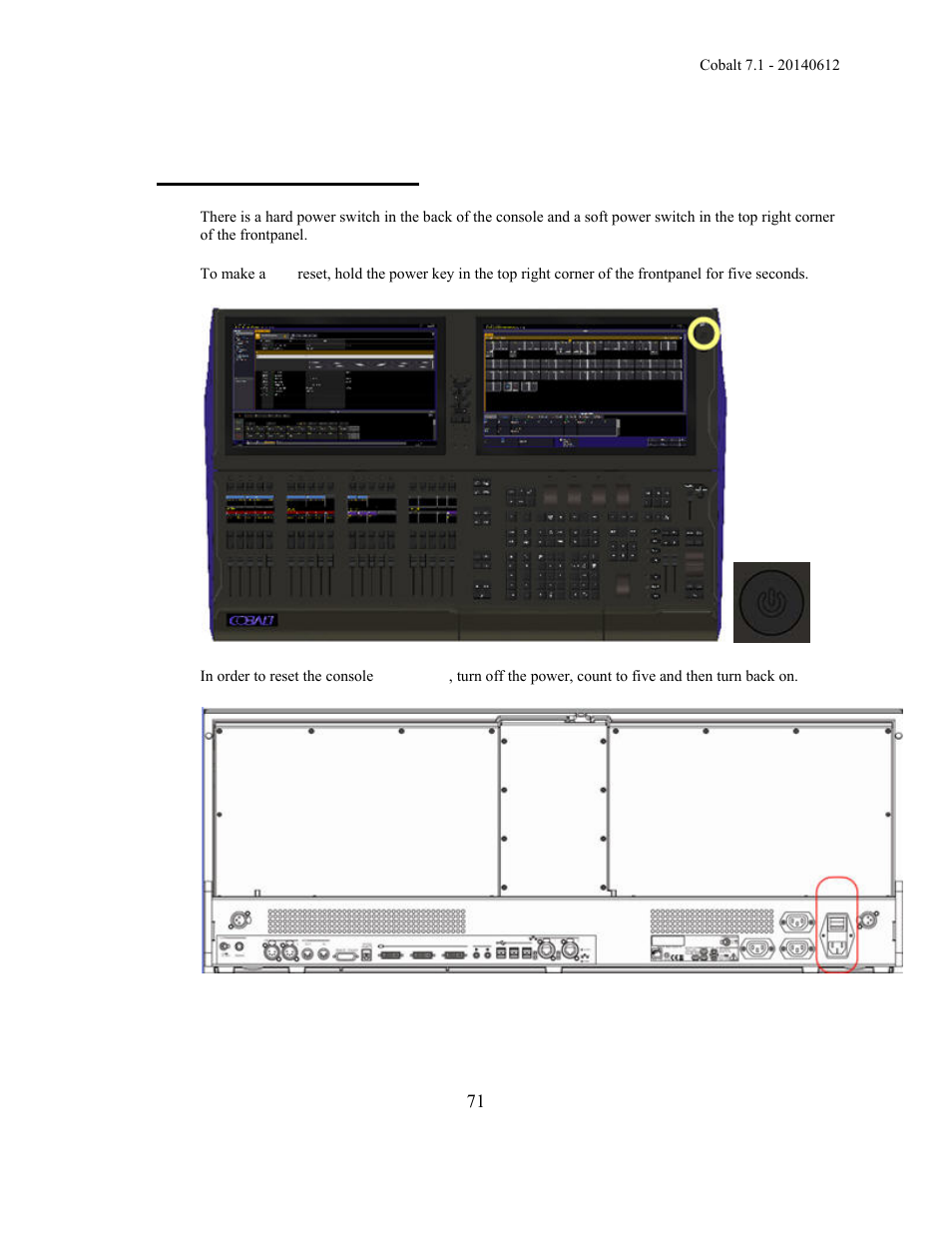 Troubleshooting - reset | ETC Cobalt Family v7.1.0 User Manual | Page 72 / 1055