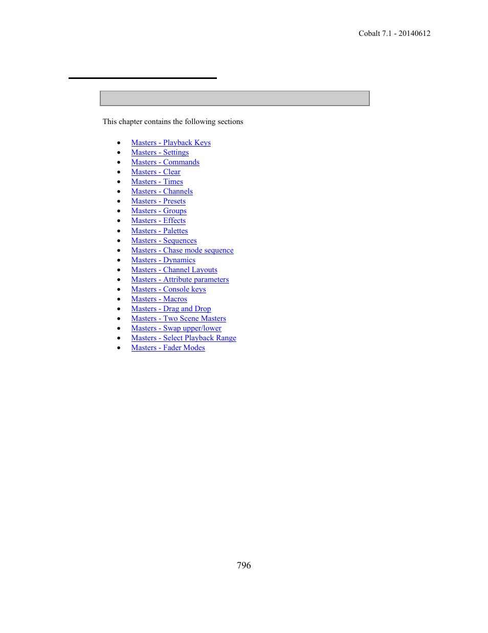 Masters - functions | ETC Cobalt Family v7.1.0 User Manual | Page 797 / 1055