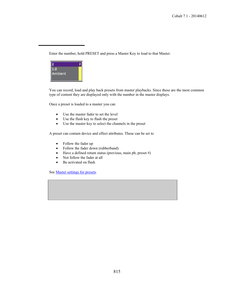Masters - presets | ETC Cobalt Family v7.1.0 User Manual | Page 816 / 1055