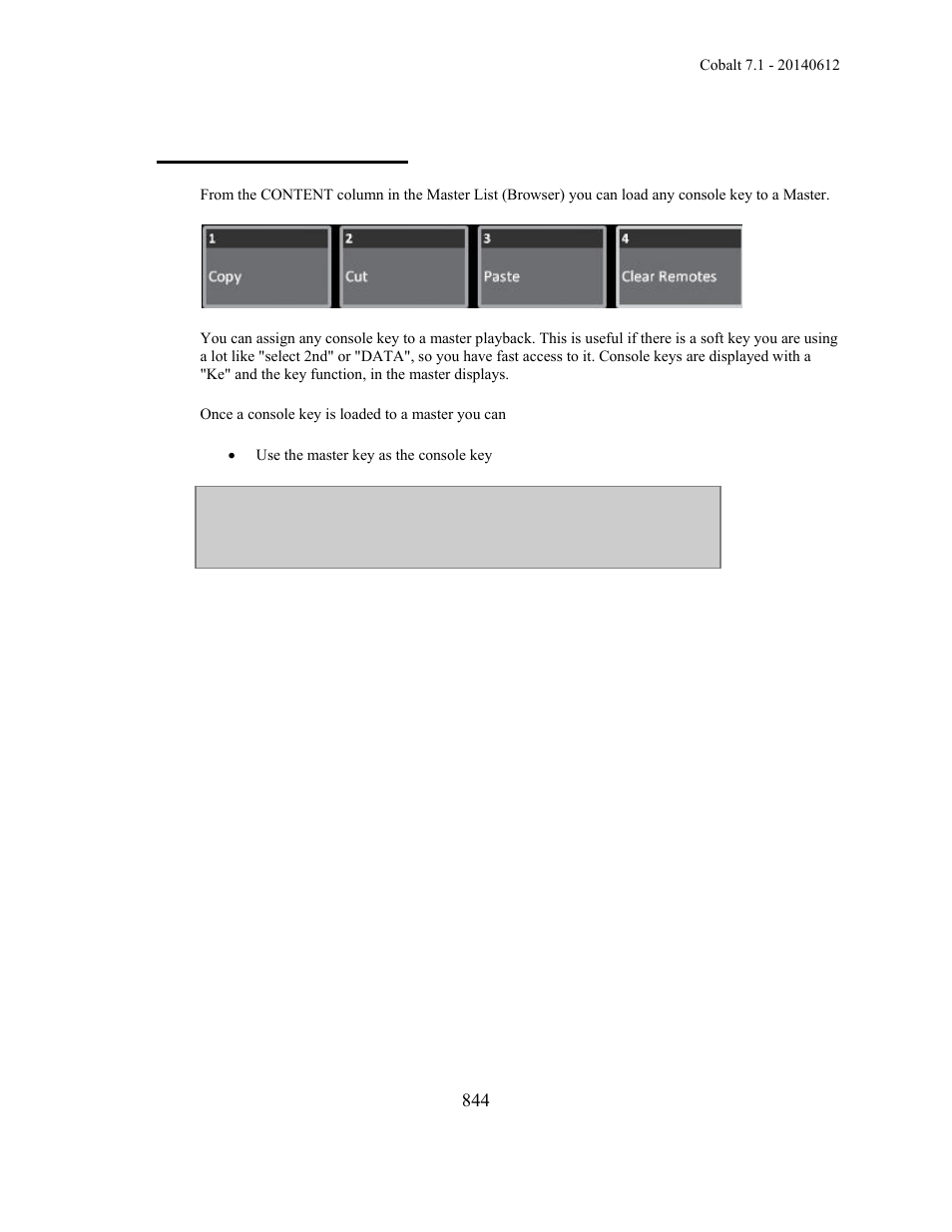 Masters - console keys | ETC Cobalt Family v7.1.0 User Manual | Page 845 / 1055