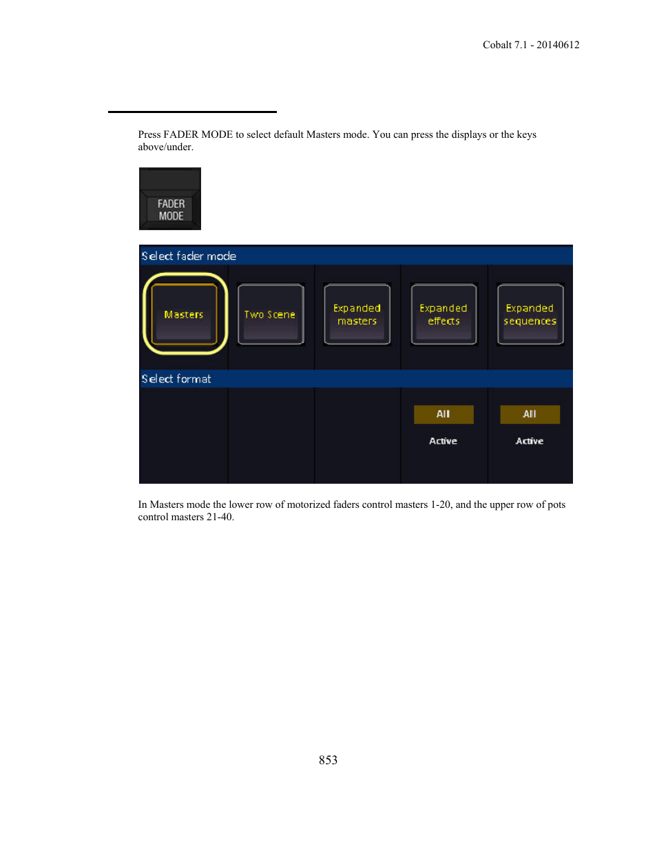 Fader mode - masters | ETC Cobalt Family v7.1.0 User Manual | Page 854 / 1055