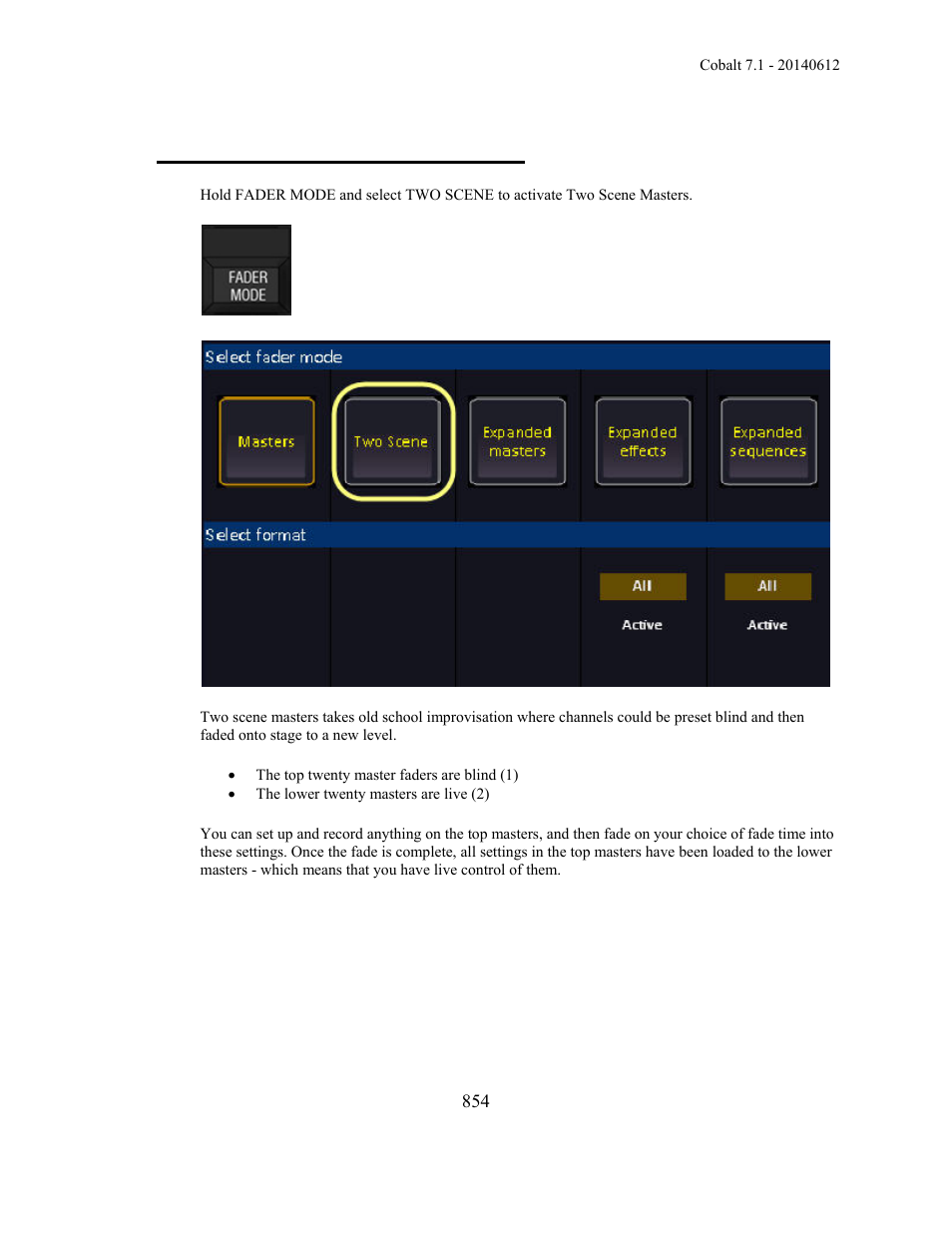 Fader mode - two scene masters | ETC Cobalt Family v7.1.0 User Manual | Page 855 / 1055