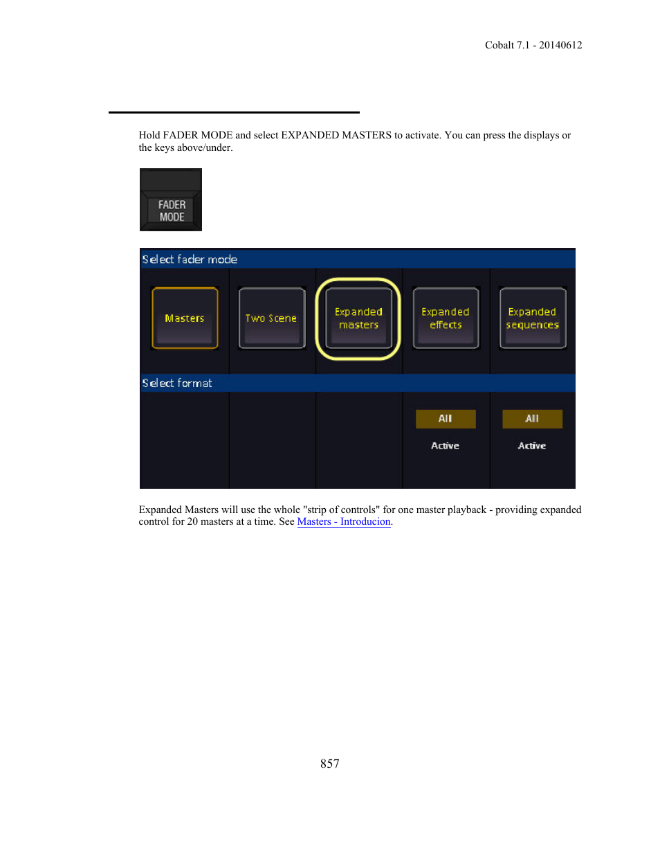 Fader mode - expanded masters | ETC Cobalt Family v7.1.0 User Manual | Page 858 / 1055