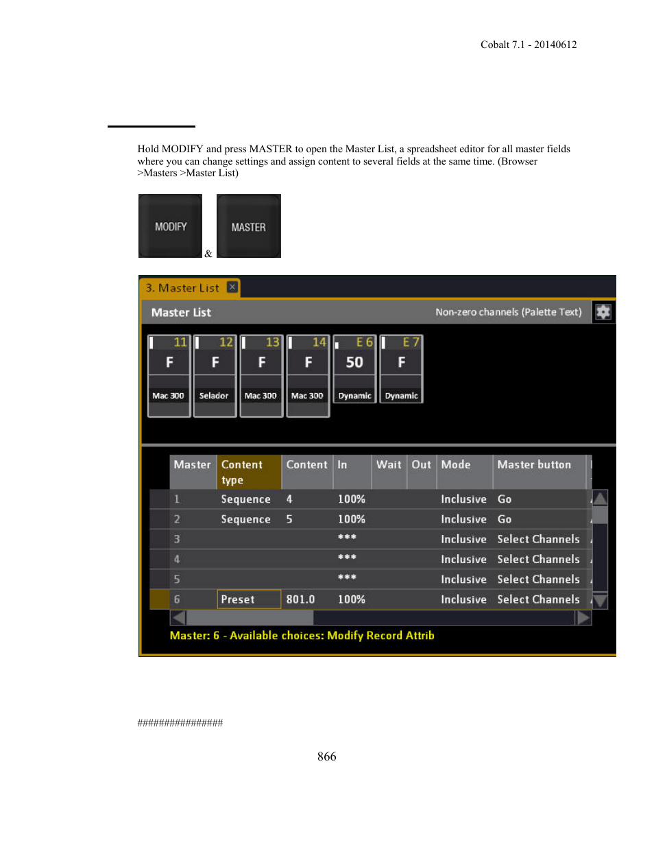 Master list | ETC Cobalt Family v7.1.0 User Manual | Page 867 / 1055