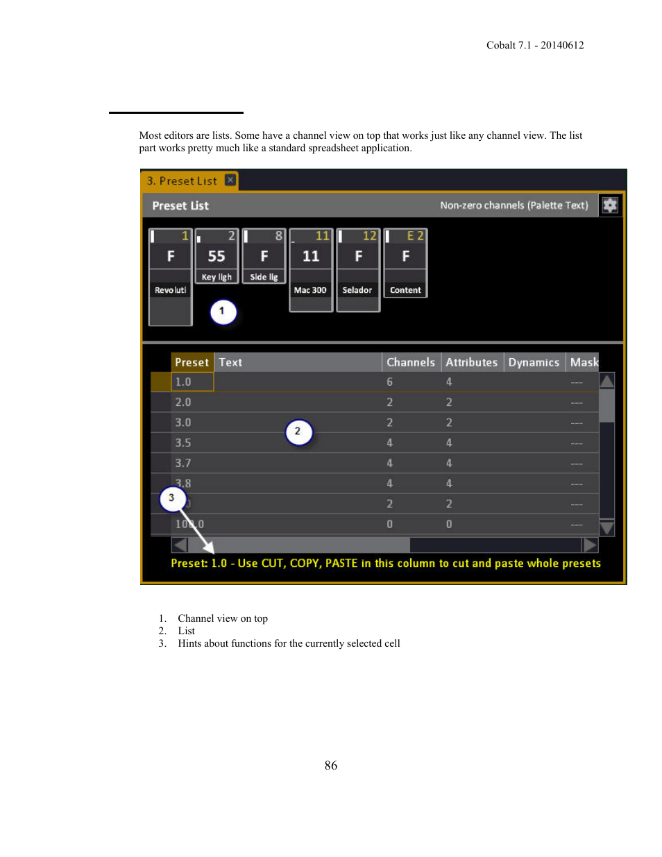 Editors and lists | ETC Cobalt Family v7.1.0 User Manual | Page 87 / 1055