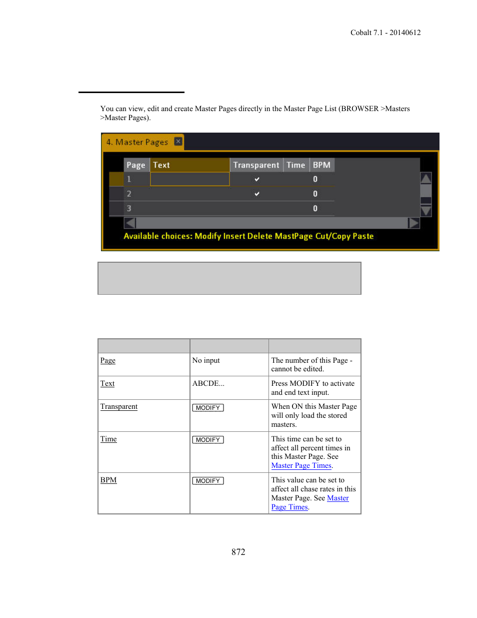 Master pages - list | ETC Cobalt Family v7.1.0 User Manual | Page 873 / 1055