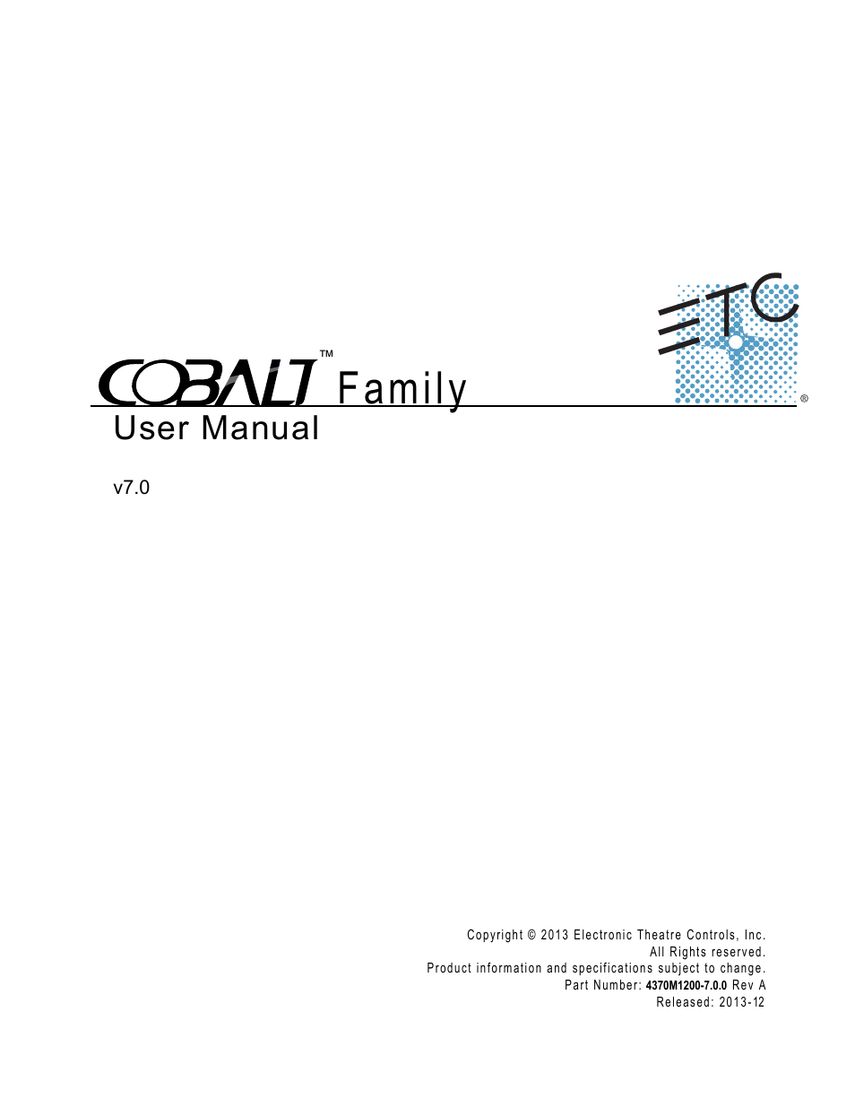 ETC Cobalt Family v7.0.0 User Manual | 1038 pages