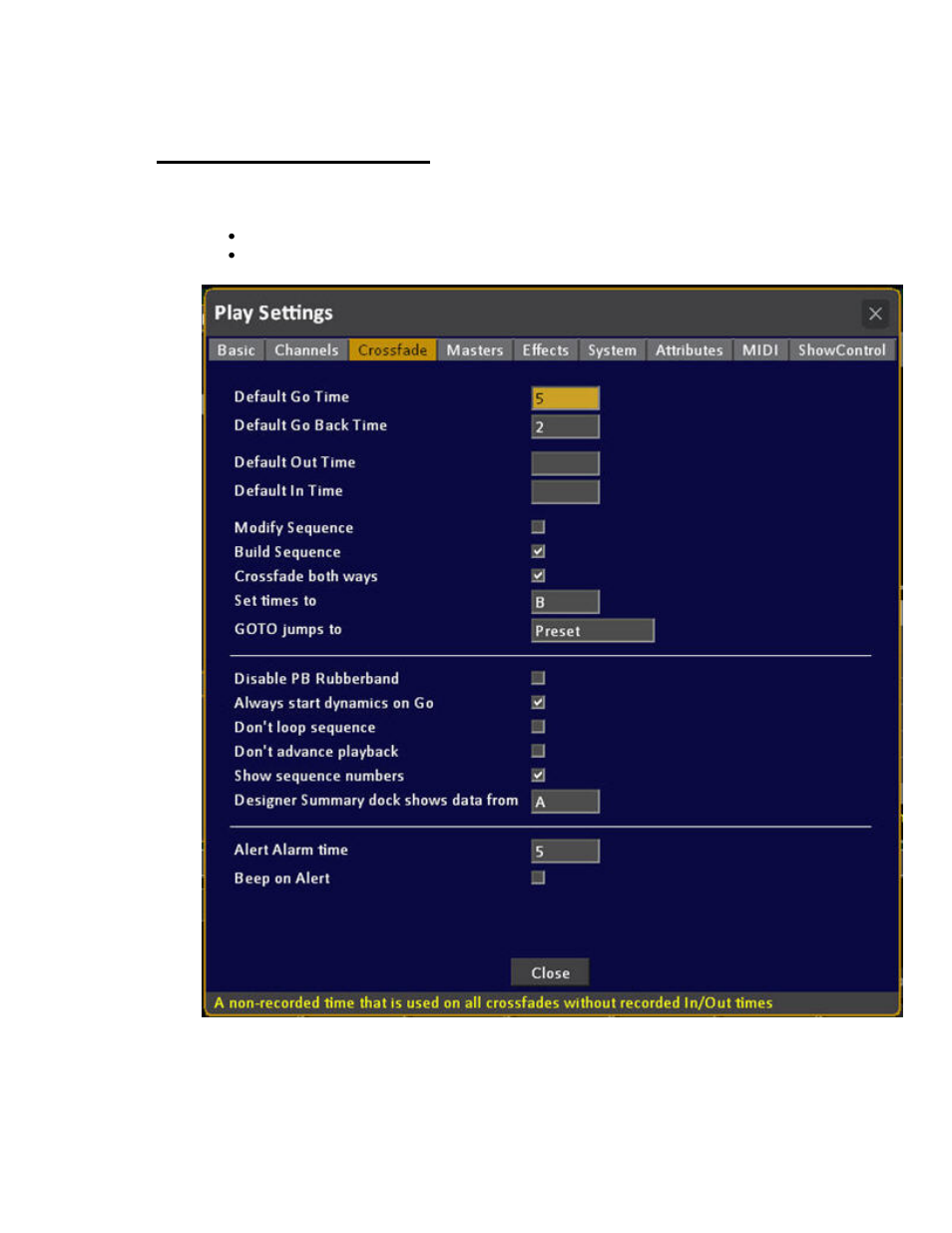 Play settings - crossfade | ETC Cobalt Family v7.0.0 User Manual | Page 184 / 1038